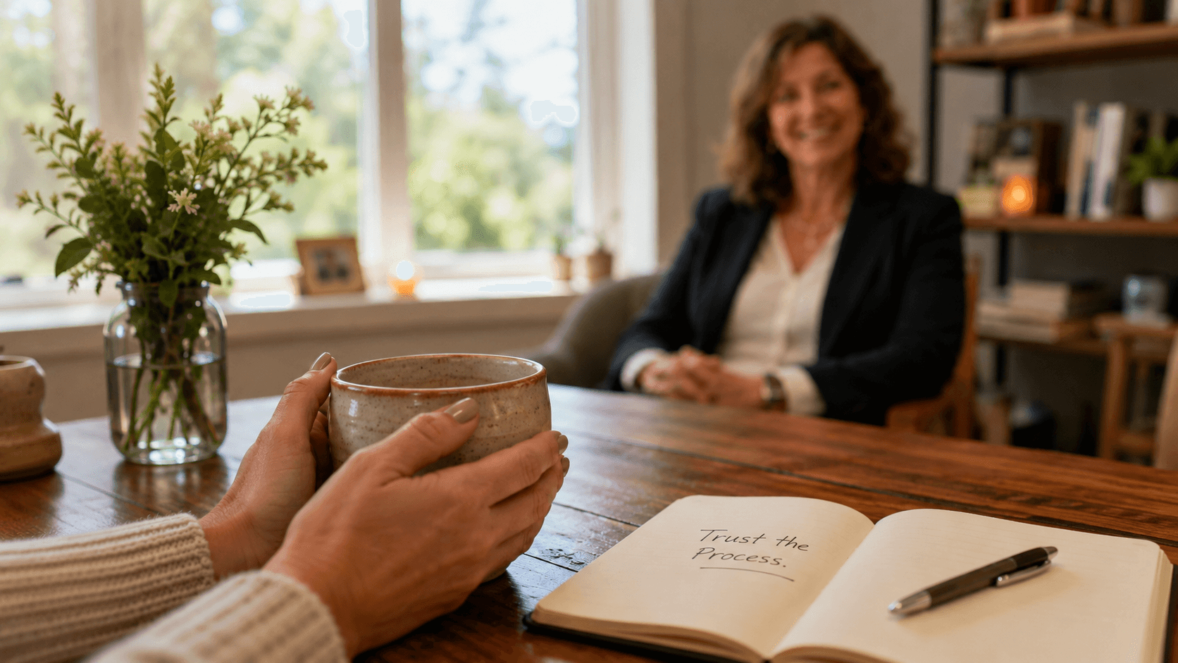 Benefits of Intuitive Consulting | Infinite Wisdom Consulting 3 A close-up of a client experiencing emotional calm and alignment during an intuitive consulting session at Infinite Wisdom Consulting.