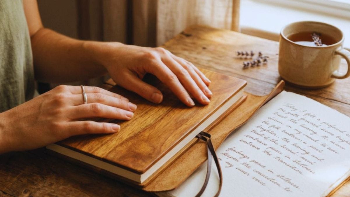 Close-up of a person journaling in a calm setting, symbolizing reflection, intuition, and gaining personal clarity.