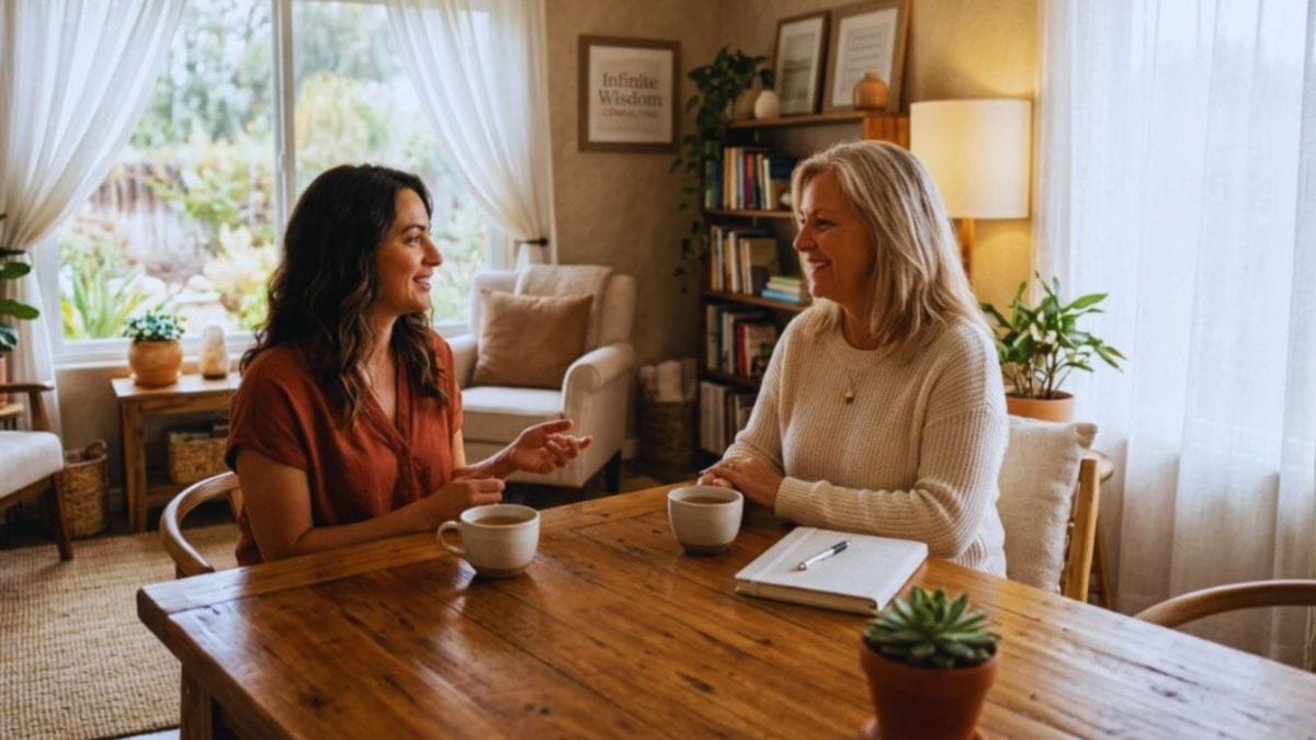 Warm and welcoming room designed for spiritual medium and intuitive reading sessions at Infinite Wisdom Consulting in Temecula. 